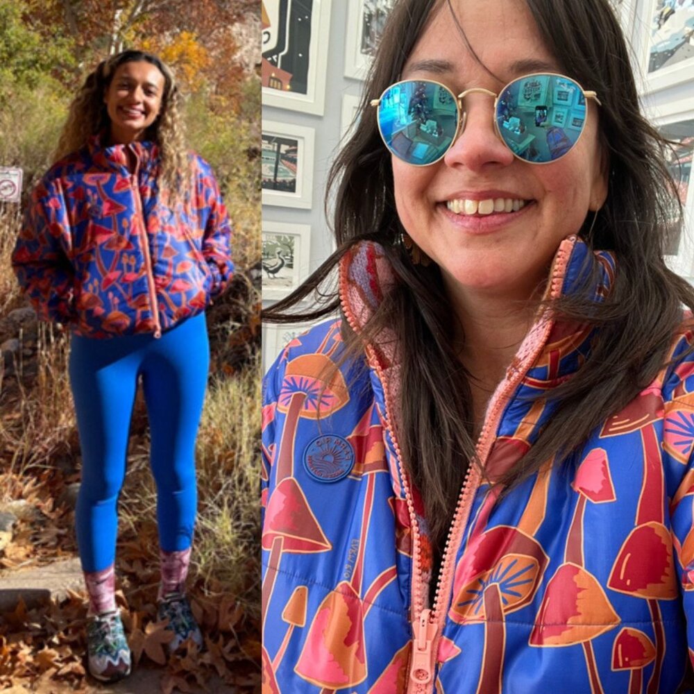 Farm Rio Wild Horses Tricot Puffer Jacket Reversible Mushroom Multicolor Size XS - Picture 3 of 12